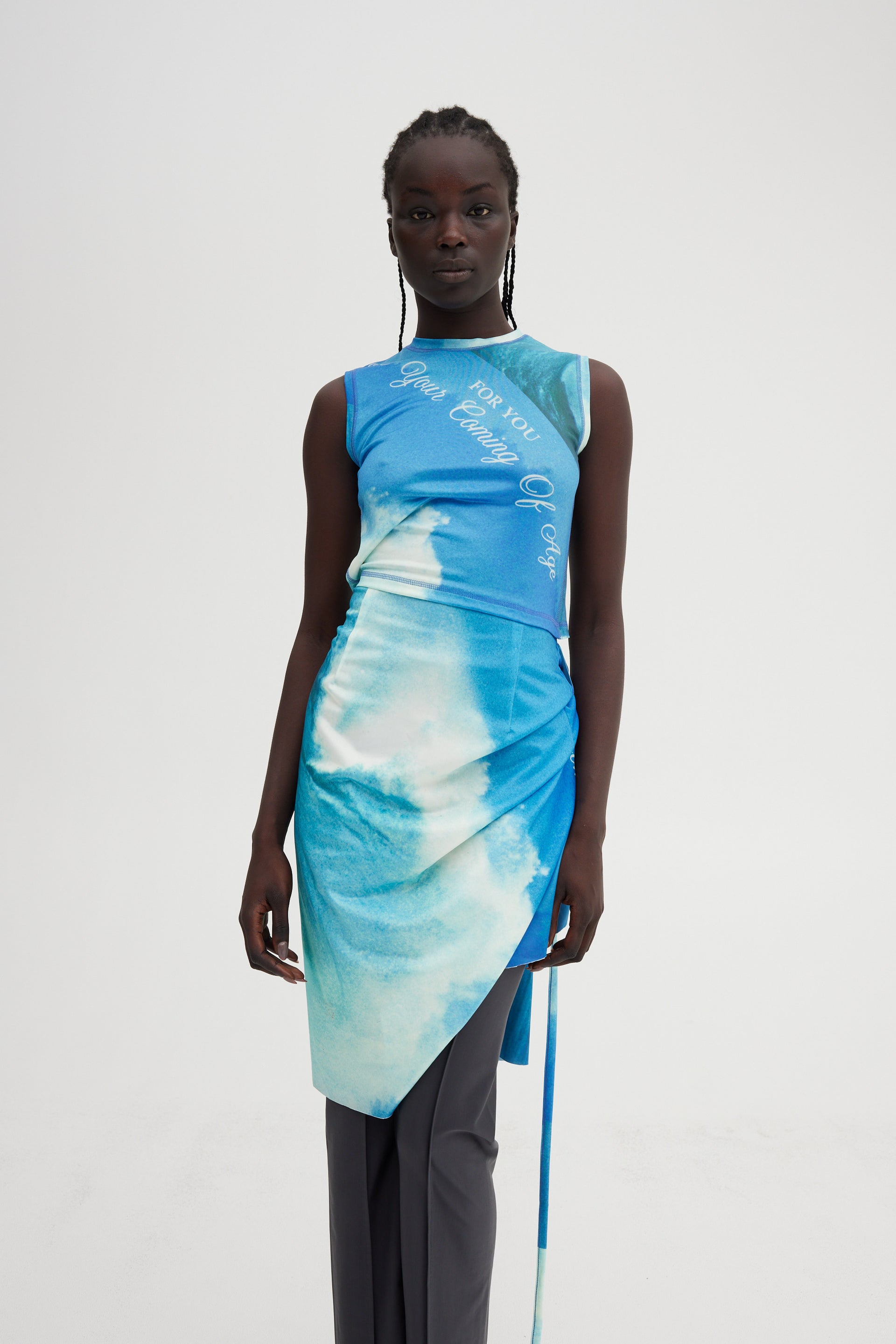 form fitting tank dress racer tank loungewear dress in ribbed cotton in WASHED BLUE